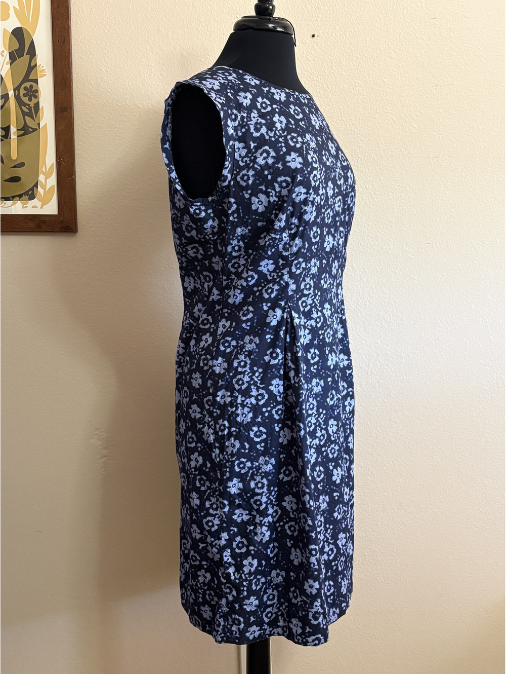 Blue Floral Sleeveless Day Dress Short Size 10-12 Medium - Picture 2 of 5